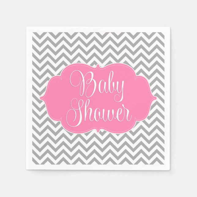 Modern Chevron Rosa Grått Baby Shower Pappersservett (Framsidan)