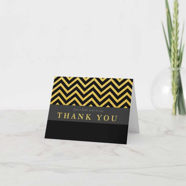 Modern Chevron Svart & Guld Vikad Tacksamhetskort Tack Kort (Framsida)