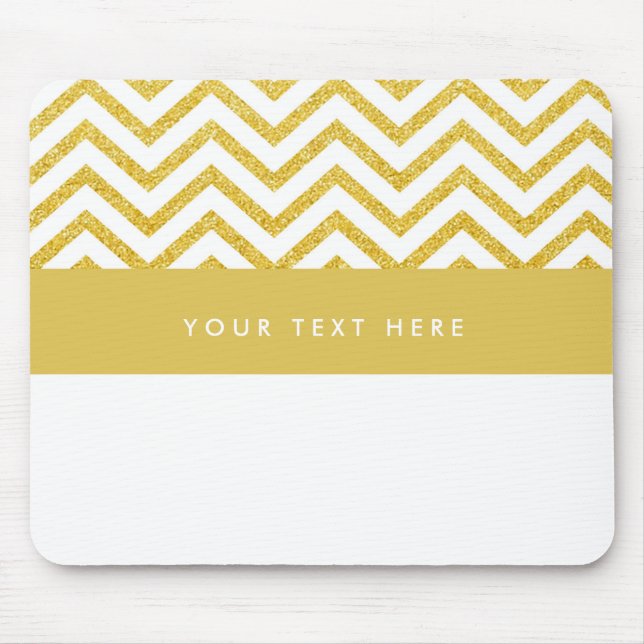 Modern Chevron Vit & Guld Trendig Musmatta (Framsidan)
