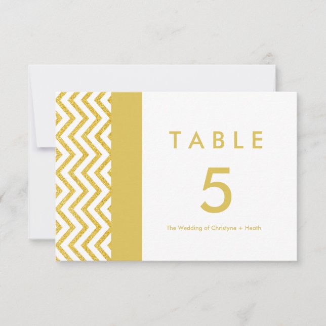 Modern Chevron White & Guld Bordsnummer Card (Framsida)