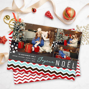 Modern Chevron Zig Zag Joyeux Noel-julfoto Julkort