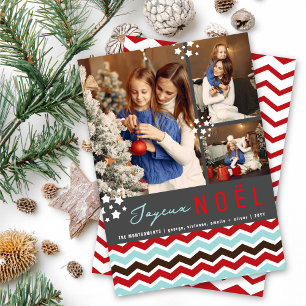 Modern Chevron Zig Zag Mönster Joyeux Noel 3 Photo Julkort