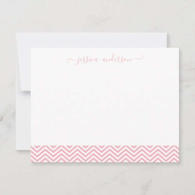 Modern Chevron Zigzag Girly Script Cute  Rosa Anteckningskort (Framsida)