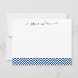 Modern Chevron Zigzag Girly-skript Cute Navy Blue Anteckningskort