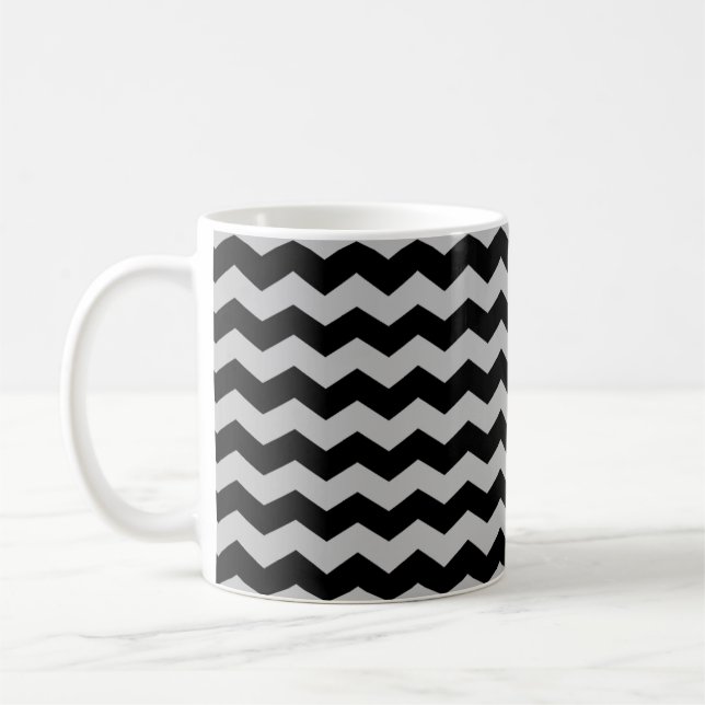 Modern Chevron ZigZag Svarta och Gråa Ränder Mugg (Vänster)