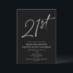Modern Chic 21:a födelsedagen Party Inbjudningar<br><div class="desc">Den här 21:a årsdagen för party inbjudan har en chic svart bakgrund med vitt skript och modern typografi. Skriptet säger "21:a". Hela färg (till och med årsskriptet) är helt och enkelt anpassade. Du kan till och med lägga till ett foto på baksidan! Bara använda "design verktyg" i listrutan Anpassning.</div>