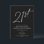 Modern Chic 21:a födelsedagen Party Inbjudningar<br><div class="desc">Den här 21:a årsdagen för party inbjudan har en chic svart bakgrund med vitt skript och modern typografi. Skriptet säger "21:a". Hela färg (till och med årsskriptet) är helt och enkelt anpassade. Du kan till och med lägga till ett foto på baksidan! Bara använda "design verktyg" i listrutan Anpassning.</div>