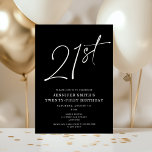 Modern Chic 21:a födelsedagen Party Inbjudningar<br><div class="desc">Den här 21:a årsdagen för party inbjudan har en chic svart bakgrund med vitt skript och modern typografi. Skriptet säger "21:a". Hela färg (till och med årsskriptet) är helt och enkelt anpassade. Du kan till och med lägga till ett foto på baksidan! Bara använda "design verktyg" i listrutan Anpassning.</div>