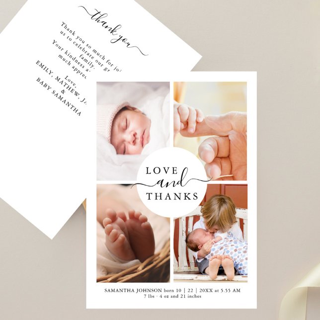 Modern Chic 4 Foto Baby Shower Tacksamhetskort (Skapare uppladdad)