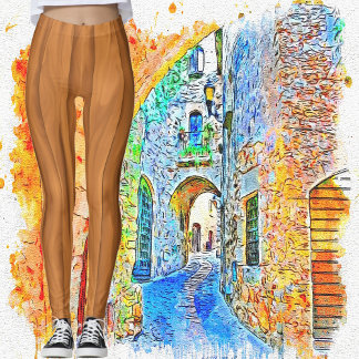 Modern Chic Abstrakt Art Brown Wooden Designer Leggings