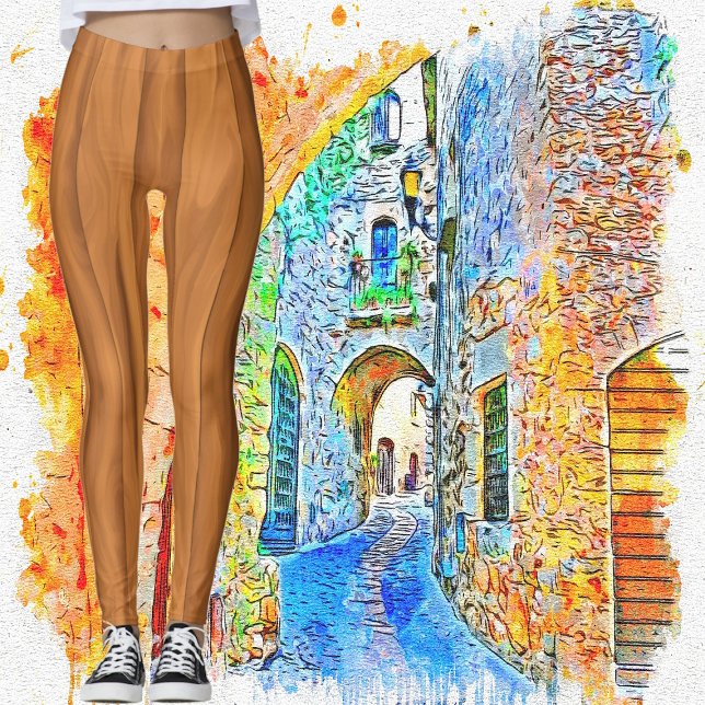 Modern Chic Abstrakt Art Brown Wooden Designer Leggings (Modern Chic Abstract Art Brown Wooden Designer Leggings)