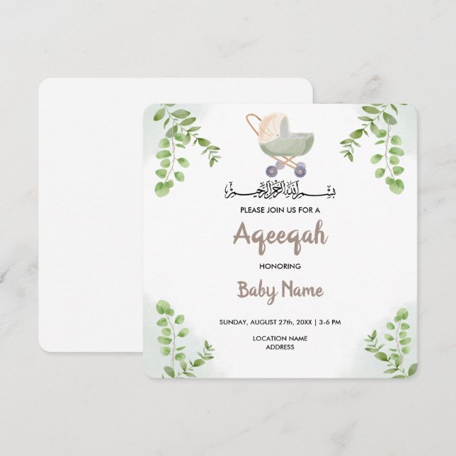 Modern Chic Aqeqah Aqiqah Inbjudan kort (Fram/baksida)