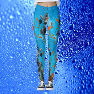 Modern Chic Aqua Blue Marine Life Ocean Colorful Leggings