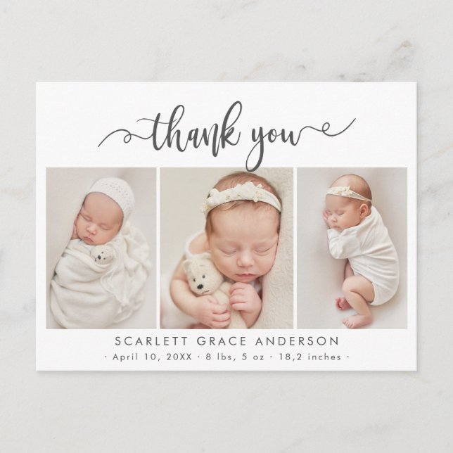Modern Chic Baby 3 Photo Collage Tack Vykort (Framsida)