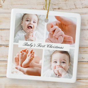 Modern Chic Baby Första jul 4 Photo Helgdag Julgransprydnad Keramik