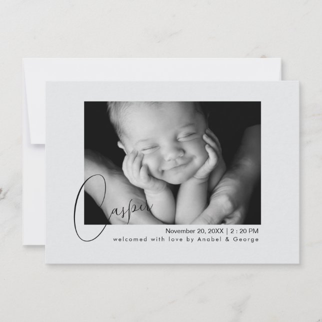 Modern Chic Baby Photo Birth Announcement  Meddelande (Framsida)