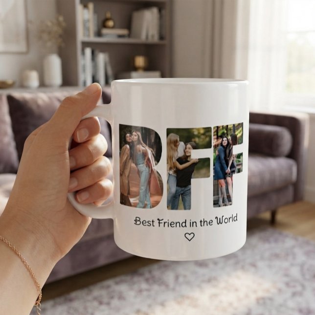 Modern Chic BFF Fotocollage Bästa vänner Kaffemugg (Skapare uppladdad)