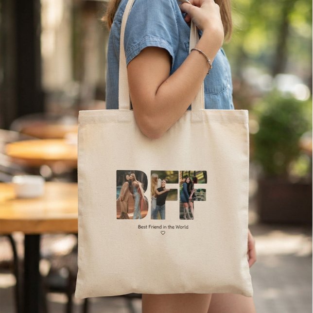 Modern Chic BFF Fotokollage Bästa vänner Tygkasse (Skapare uppladdad)