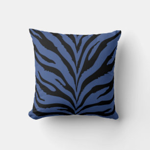 Modern chic blå och svart kudde av zebra tryck