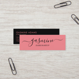 Modern Chic Black and Rosa Avslappnad Script Mini Visitkort