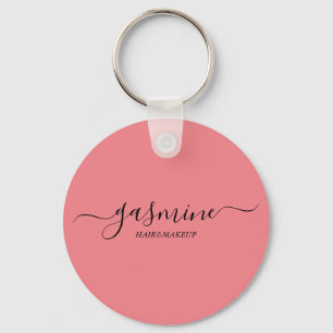 Modern Chic Black and Rosa Avslappnad Script Nyckelring