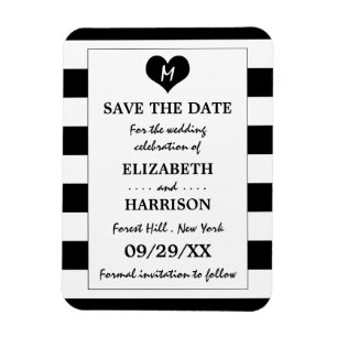 Modern Chic Black and White Bröllop spara datum Magnet