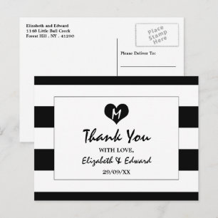 Modern Chic Black and White Bröllop Tack Vykort
