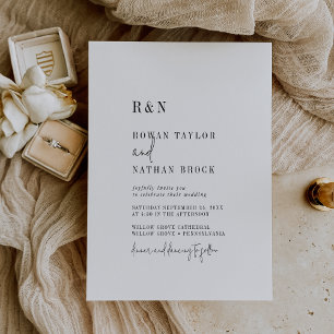 Modern Chic Black and White Monogram Bröllop Inbjudningar