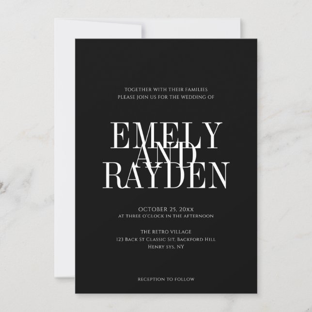 Modern Chic Black and White QR Code Bröllop Invita Inbjudningar (Framsida)