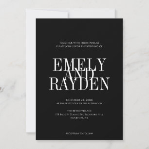 Modern Chic Black and White QR Code Bröllop Invita Inbjudningar