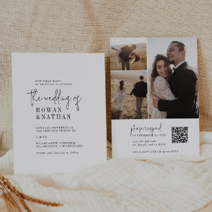 Modern Chic Black and White QR Code Photo Bröllop Inbjudningar