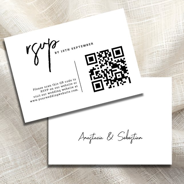 Modern Chic Black and White QR-kod Bröllop OSA Kort (Modern Chic Black and White QR code Wedding RSVP Card)
