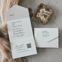 Modern Chic Black and White QR Monogram Bröllop