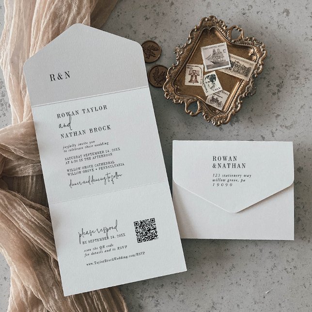 Modern Chic Black and White QR Monogram Bröllop (Skapare uppladdad)