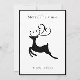 Modern Chic Black and White Reindeer Julkort