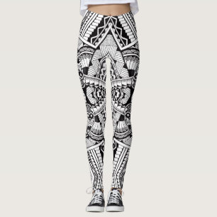 Modern Chic Black and White Tribal Tattoo Mönster Leggings