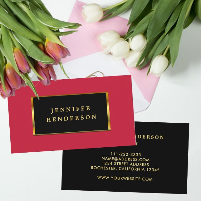 Modern chic black gold Cardinal red professional Visitkort (Modern chic black gold Cardinal red professional Business Card. Elegant and minimalistic)