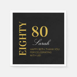 Modern Chic Black Guld 80:e Födelsedagsfesten Pappersservett