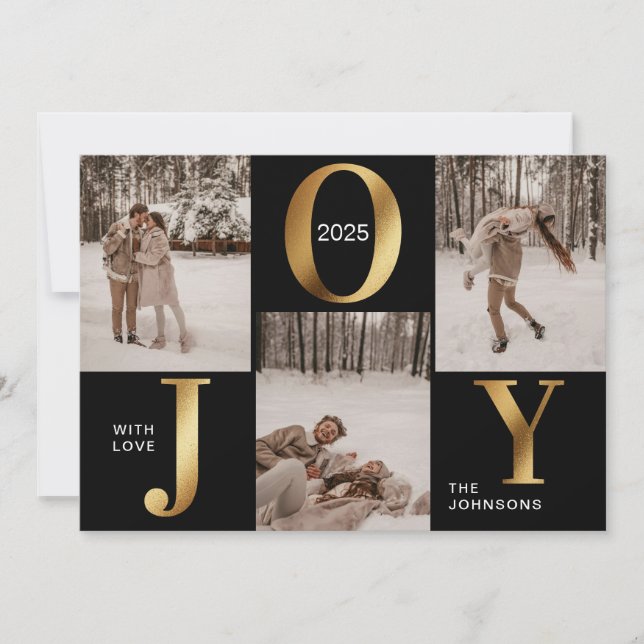 Modern Chic Black Guld Joy God jul Photo H Julkort (Framsida)