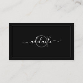 Modern Chic Black Hairstylist Minimalist Monogram Visitkort