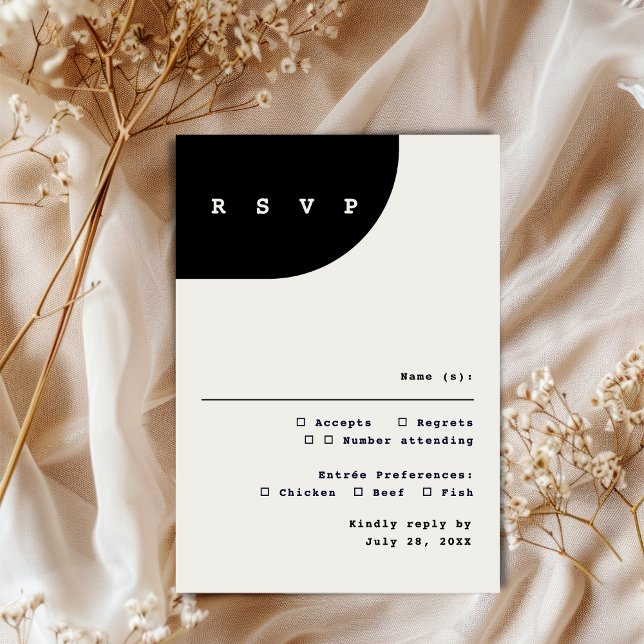 Modern Chic Black Ivory Meal Choice RSVP Card OSA Kort (Modern Chic Black and Ivory Meal Choice RSVP Card)