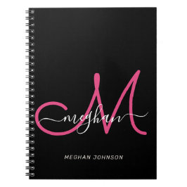 Modern Chic Black-Shock rosa Monogrammed Anteckningsbok
