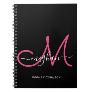 Modern Chic Black-Shock rosa Monogrammed Anteckningsbok