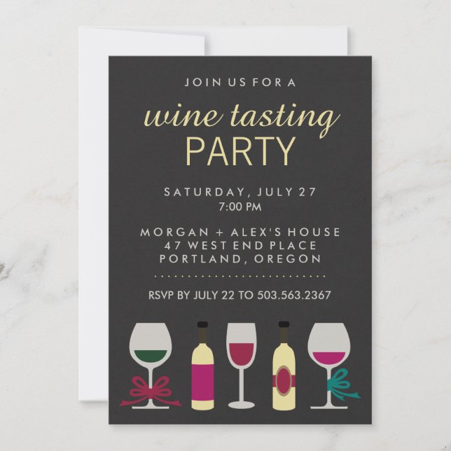 Modern Chic Black Vin Taste Party Inbjudningar (Framsida)