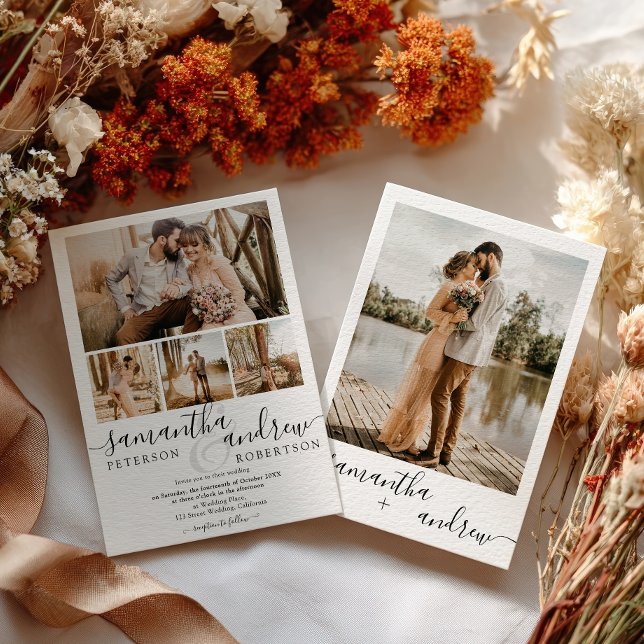 Modern Chic Black White 5 - foto-minimalistisk Brö Inbjudningar (Modern Chic Black White 5 Photo Minimalist Wedding Invitation)