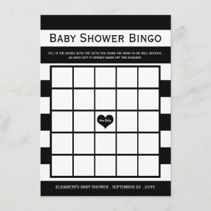 Modern Chic Black & White Baby Shower Bingo Inbjudningar