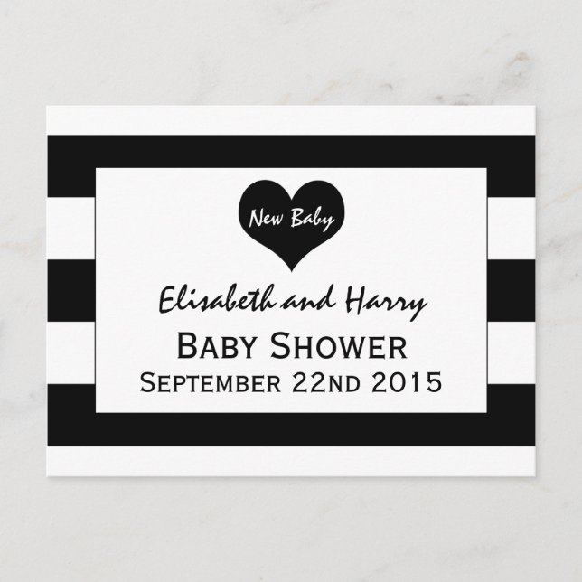 Modern Chic Black & White Baby Shower Inbjudan Vykort (Framsida)