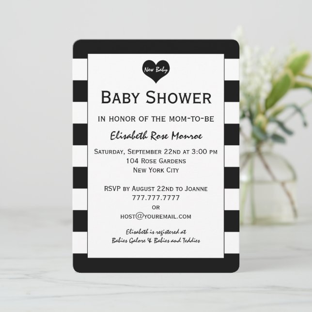 Modern Chic Black & White Baby Shower Inbjudningar (Stående Fram)