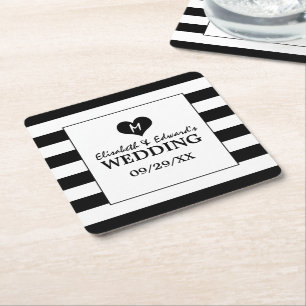Modern Chic Black & White Bröllop Underlägg Papper Kvadrat