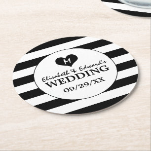 Modern Chic Black & White Bröllop Underlägg Papper Rund